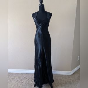Calvin Klein Black Sequin Strap Cross Back Silk Floor Length Gown Size 2